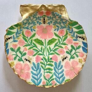 Floral Garden Seashell Jewelry Trinket Dish